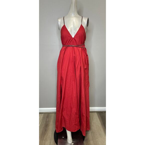 BRUNELLO CUCINELLI Poplin Maxi Dress With Monili Strap Detail In Red XS $4295 - Picture 5 of 13